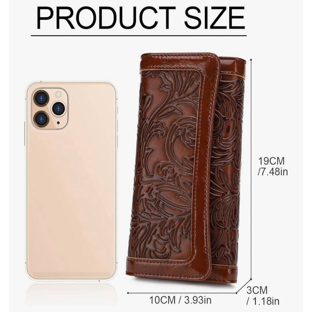 Brown Embossed Leather Style Wallet Women Large Capacity